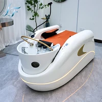 Lit de lavage de cheveux entièrement automatique pour salon de coiffure, mobilier commercial haut de gamme, design luxueux pour barbier, qualité supérieure, ergonomique 4