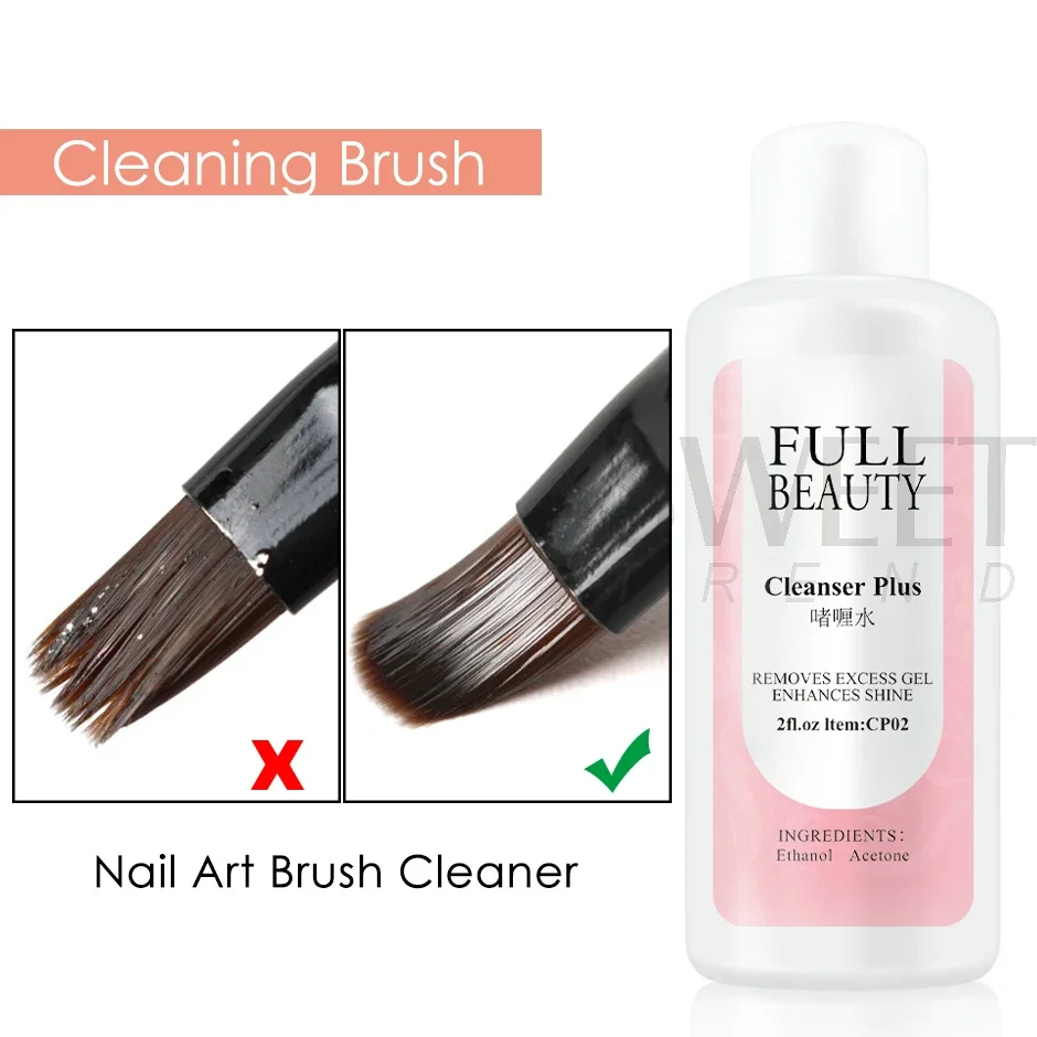 Clean Nail Degreaser Liquid Set Remove Excess Polish Gel Layer Slip Solution Acrylic Extension With UV Brush Crystal Cup Tools 2