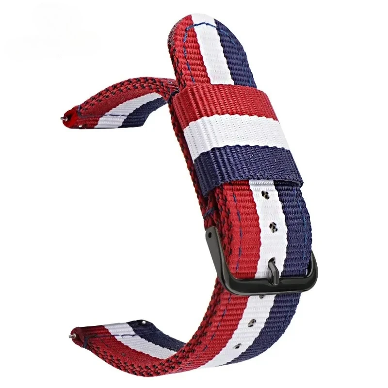 Universal Striped Nylon Canvas Watch Strap with Quick Release - Unisex, Multiple Sizes