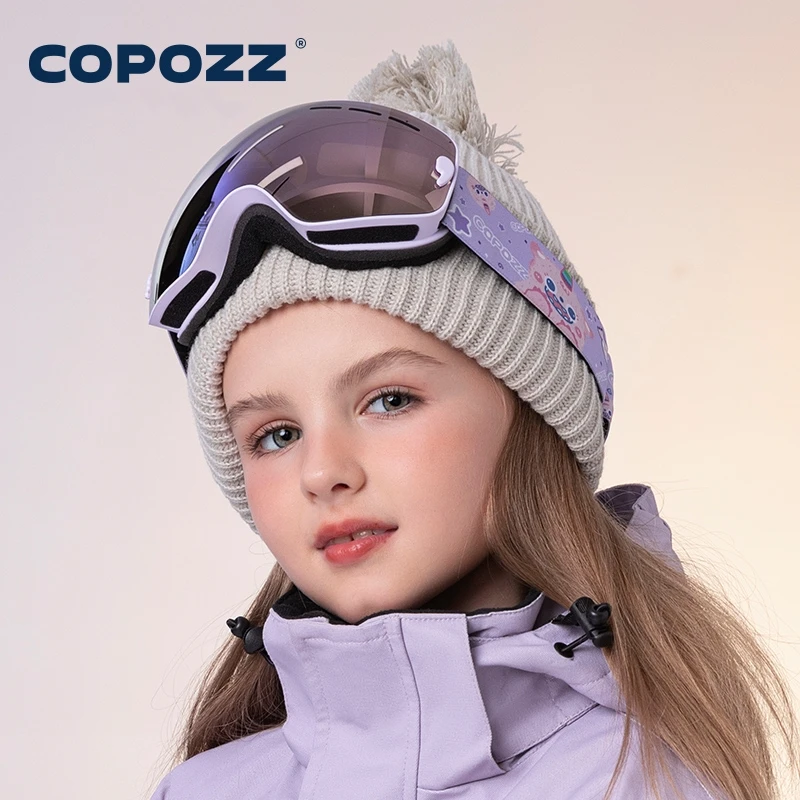 COPOZZ 4-15 years old Kids Ski Goggles Anti-fog Children Snowboard Goggles Double UV400 Skiing Mask Glasses with Cartoon Straps 6
