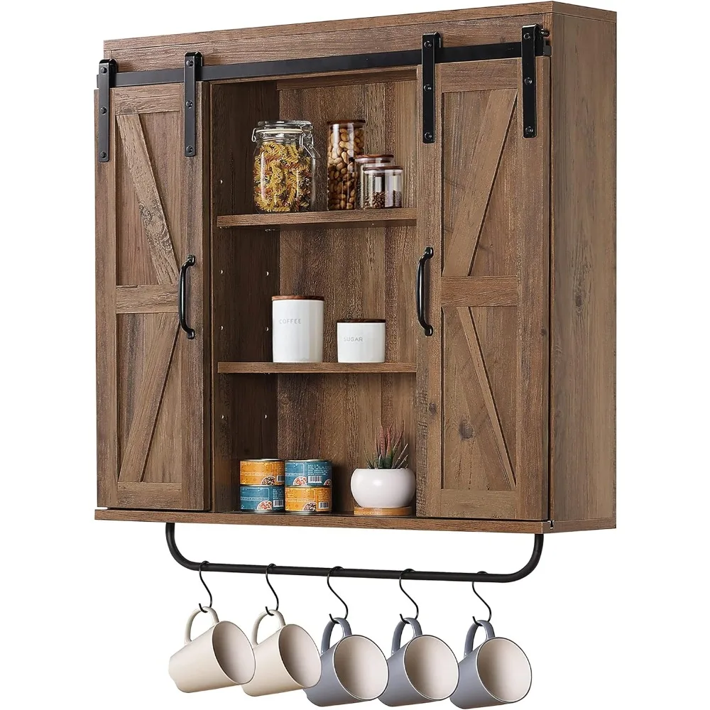 

Kitchen Pantry Cabinet with Two Sliding Barn Door, Freestanding Storage Cabinets Organizer, Kitchen Cabinet