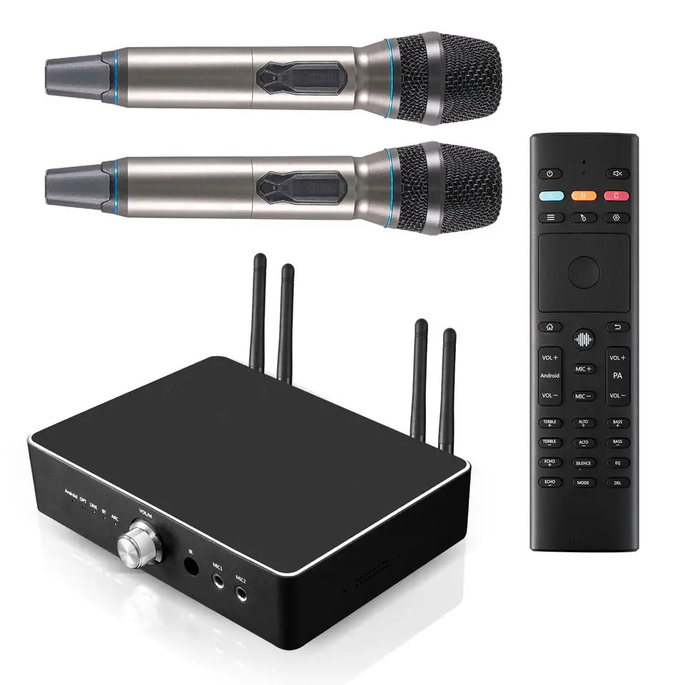 Ihomelife newest 2T2R Dual wifi cloud panel karaoke android TV Box party KTV Machine with 2 Microphone 300W amplifier