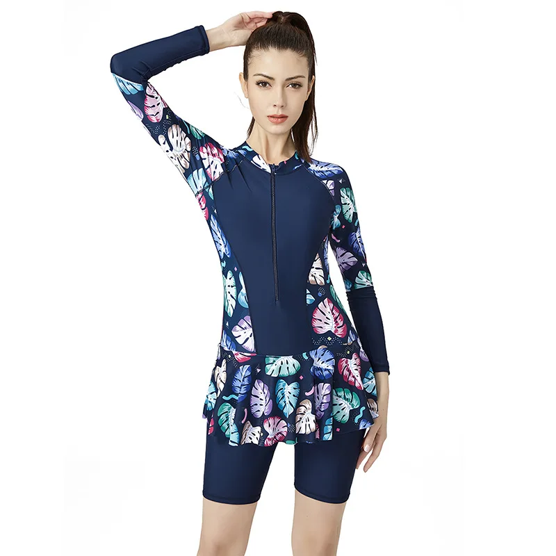 2022 New Muslim Swimwear Women Modest Patchwork Floral Long Sleeves ...