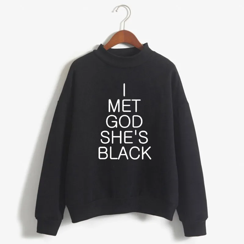 

I MET GOD SHE'S BLACK Print Woman Sweatshirt Korean O-neck Knitted Pullovers Thick Autumn Candy Color Loose Women Clothing