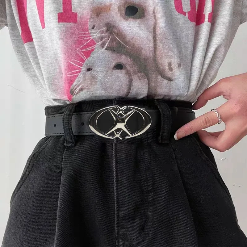 Y2K Belts for Women Spice Girls PU Leather Pink Black White Moon Star Belt Fashion Retro Punk Metal Jeans Pants Decorative Belt