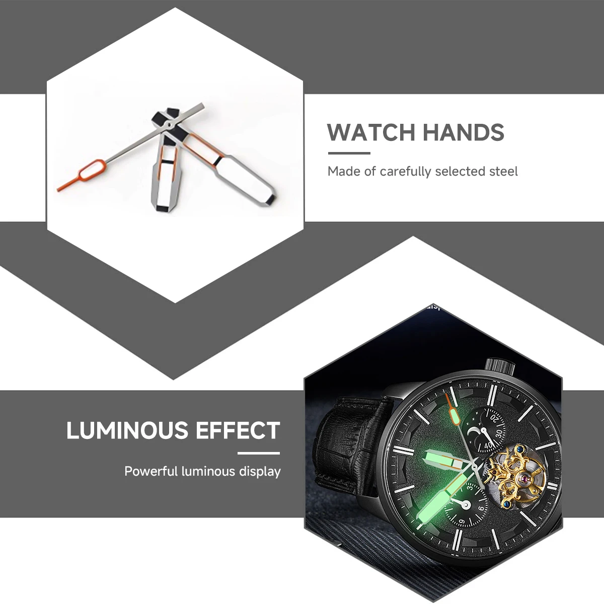Luminous Green Mechanical Watch Hands - Enhanced Design