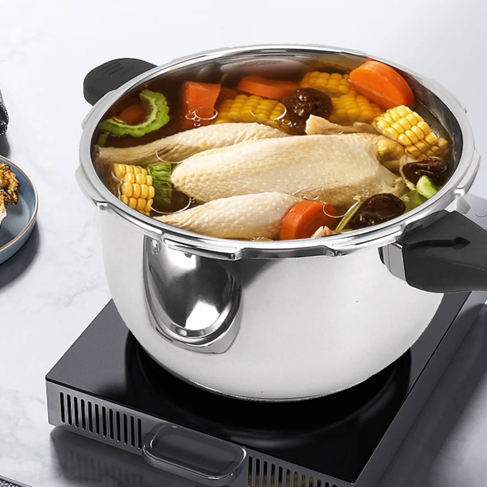 Pressure Cooker Stainless Steel Explosion Proof Multifunctional with Safety Valve 80KPA Security Handle Pressure Cooking Pot