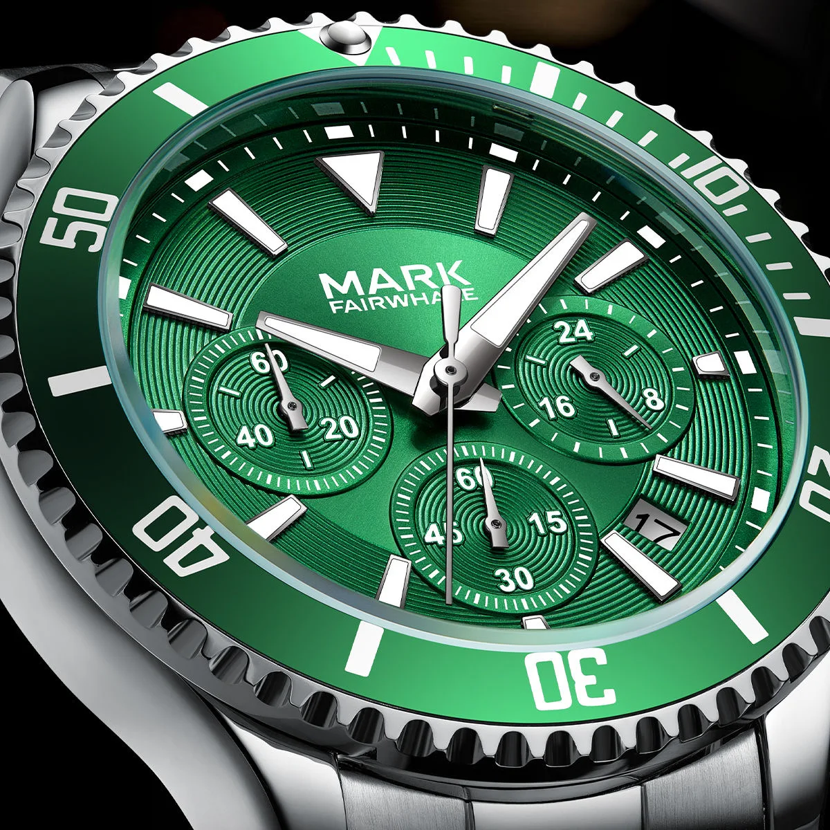 

Luxury Business Green Watch Mens Fashion Brand Mark Fairwhale Stainless Steel Wristwatch Chronograph Waterproof Quartz Clock Man