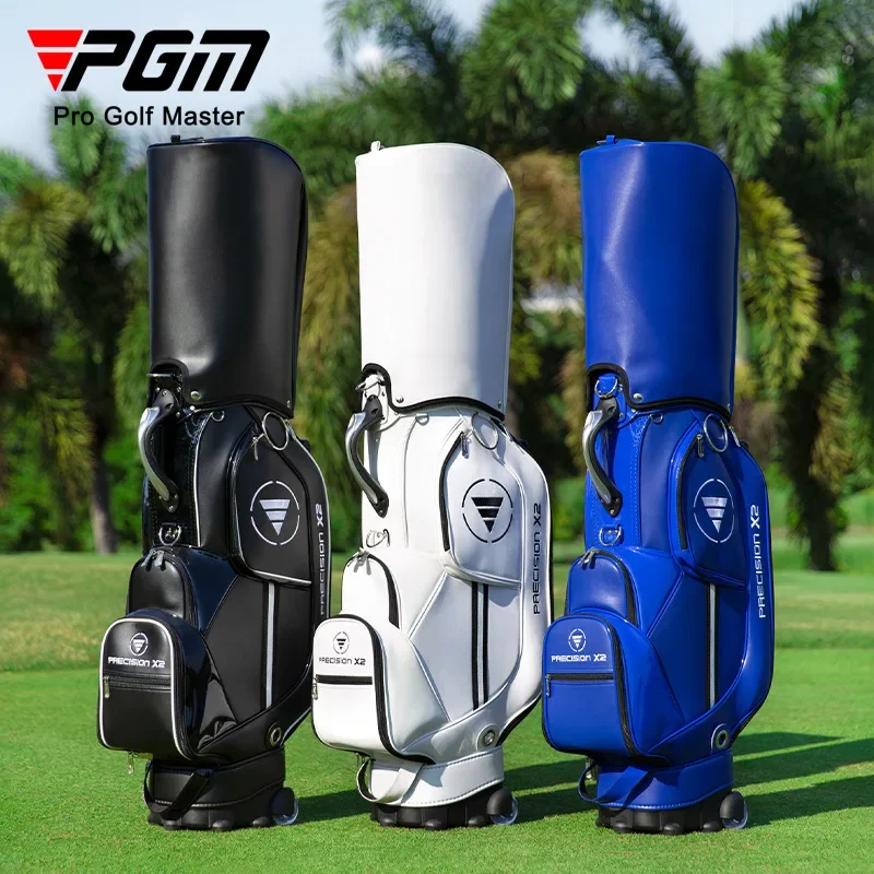 PGM Golf Ball Pouch Bag Professional Leather PU Waterproof Golf Cart Club Airbag High Capacity Package With Wheel QB029
