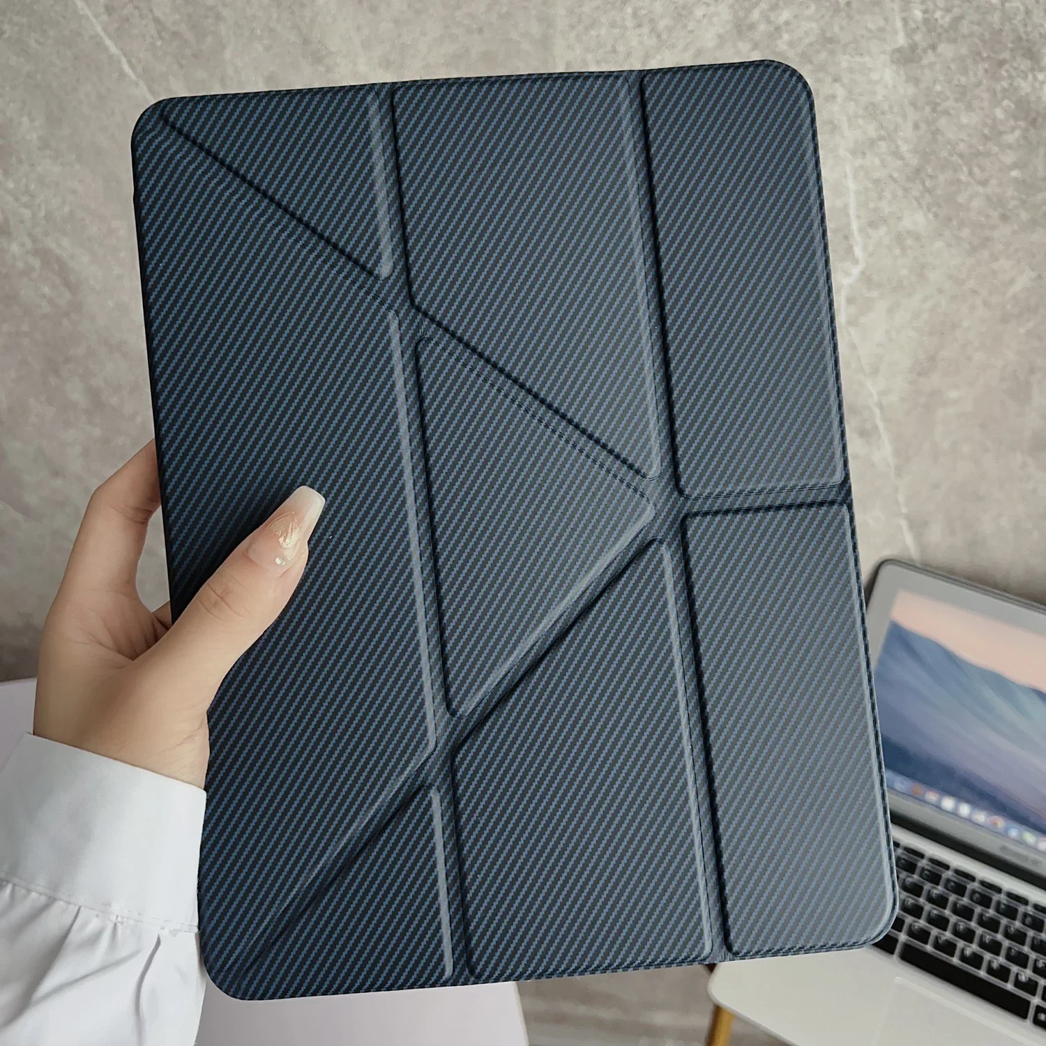 Elegant Y-Fold Leather Stand Case with Pen Slot