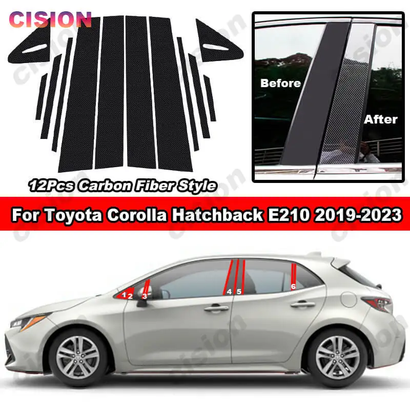 Glossy Black Door Center B C Pillars Post Cover Mirror Effect Trim For  Toyota Corolla Hatchback 2019-2023 Window Column Sticker