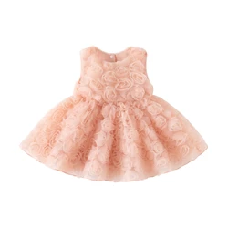 Elegant Roses Summer Sundress for Girls - Perfect for Birthdays and Special Occasions (Pink)
