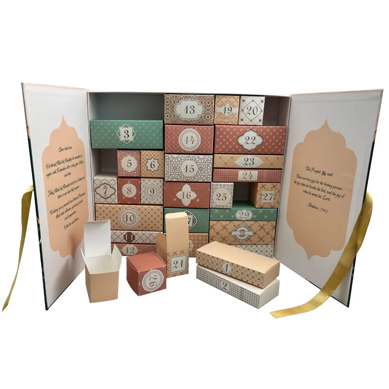 2025 맞춤형 라마단 30 일 강림절 달력 상자 포장 종이 자석 상자 리본 포함