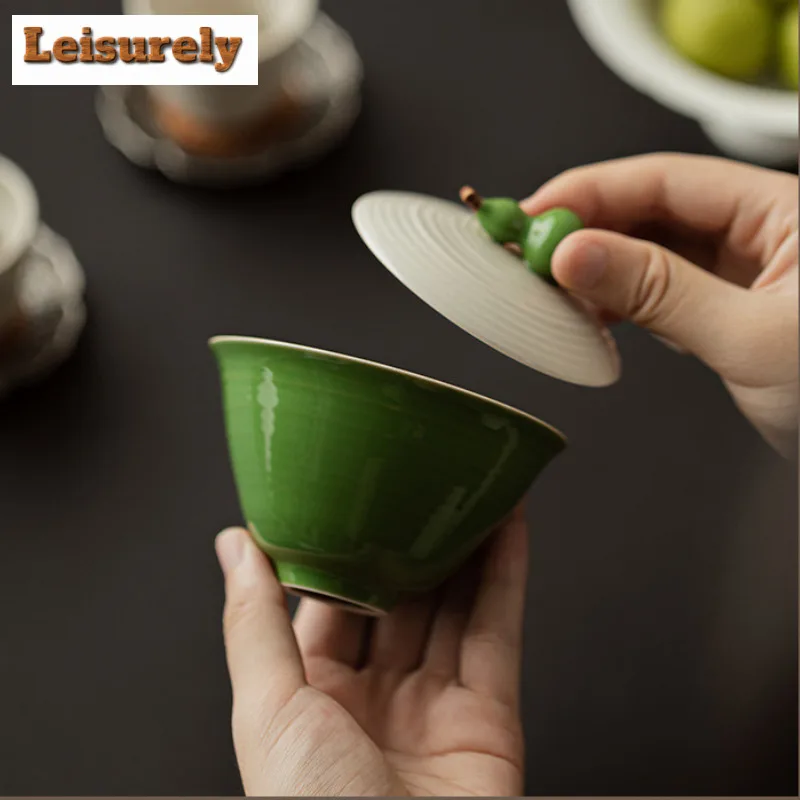 Retro Plant Ash Gourd Fortune Ceramic Tea Set Complete Set Japanese Tea Ceremony Set Green Teapot And Tea Cup Set Drinkware Gift