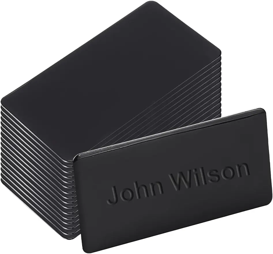 25Pcs Aluminium Laser Engraved Metal Plate 50mm Blank Name Plate with Adhesive Backing Black Rectangle Plate Personalized