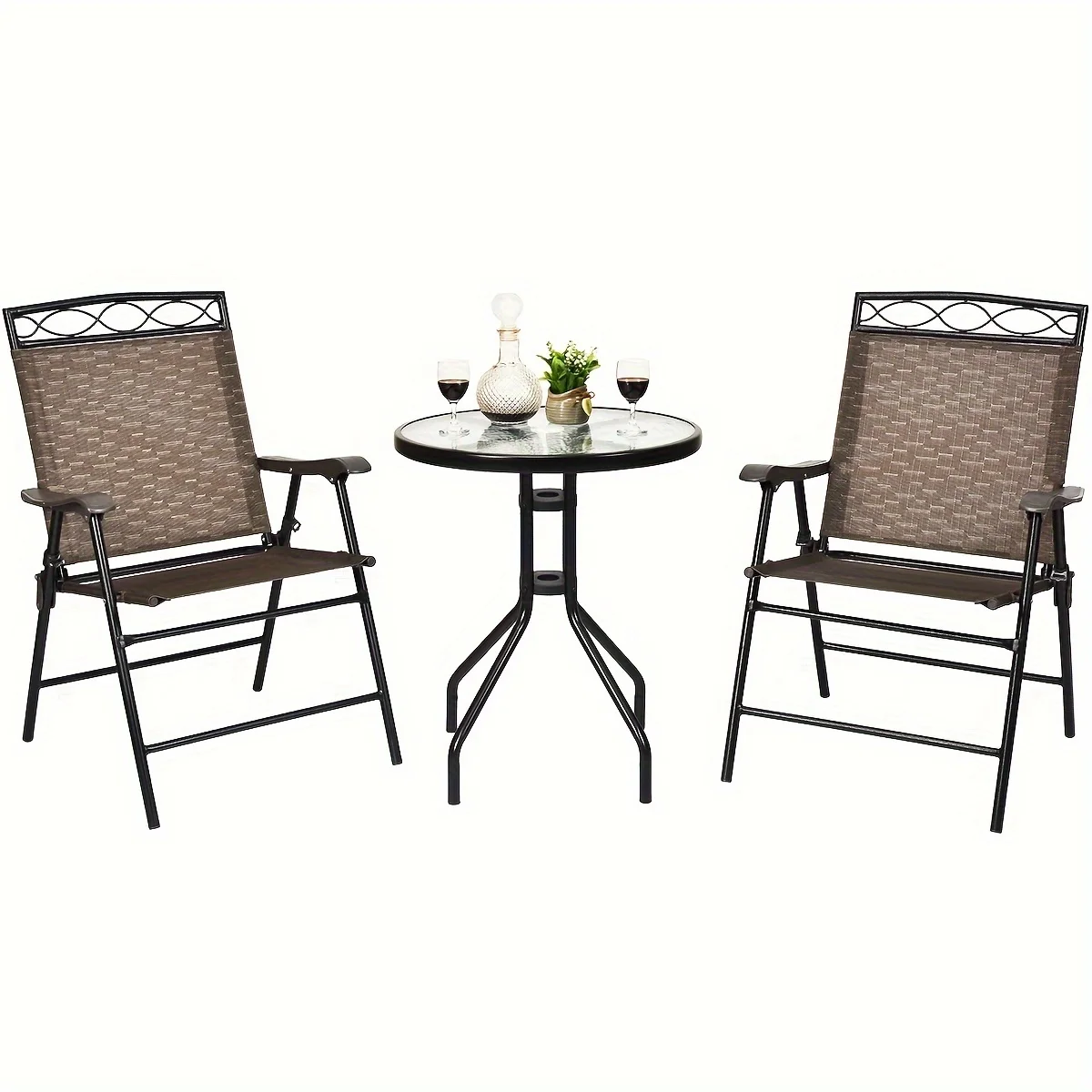 

3pcs Bistro, Patio, And Pub Dining Set, With 2 Folding Chairs & Glass Table Camp pot Camp pot titanium Cool camp Keith Camping c