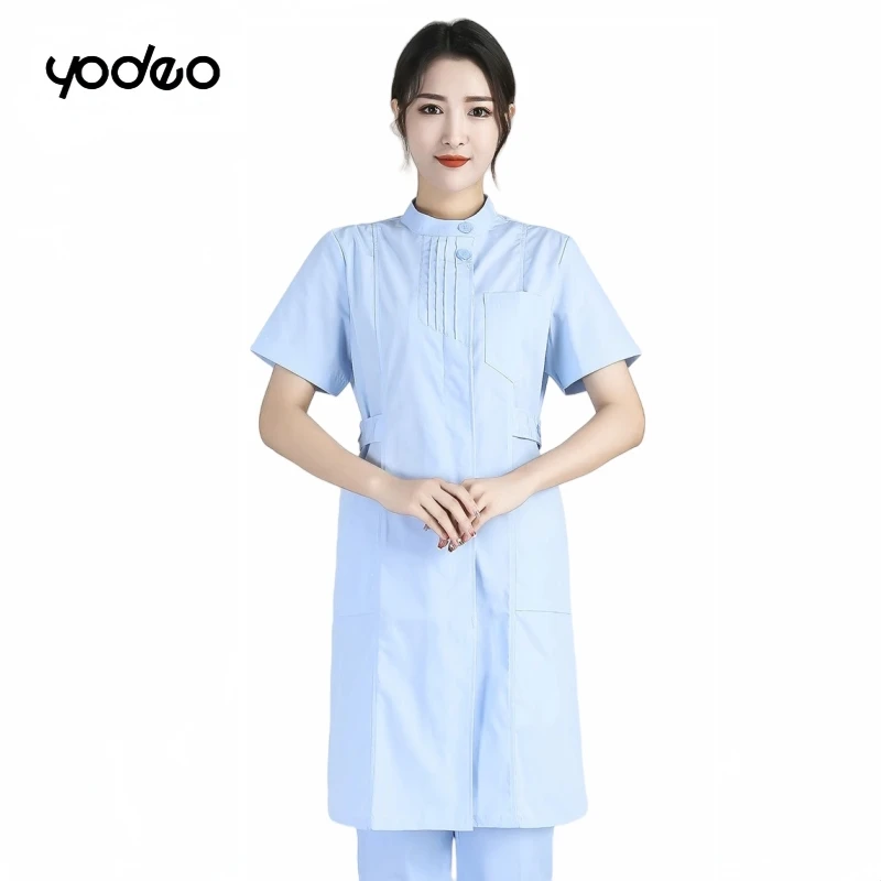 White lab coat short/long sleeved female doctor uniform cotton laboratory uniform suit pharmacy beauty salon workwear