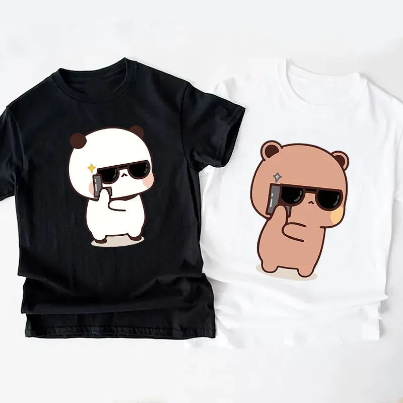 Bubu Dudu Matching Couple T-Shirt - Cute Bear and Panda Design, Cotton Valentine's Gift