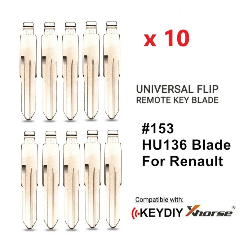 10pcs Metal Replacement Uncut Flip KD Remote Car Key Blade HU136 #153 For Renault Megan Dacia Clio Duster