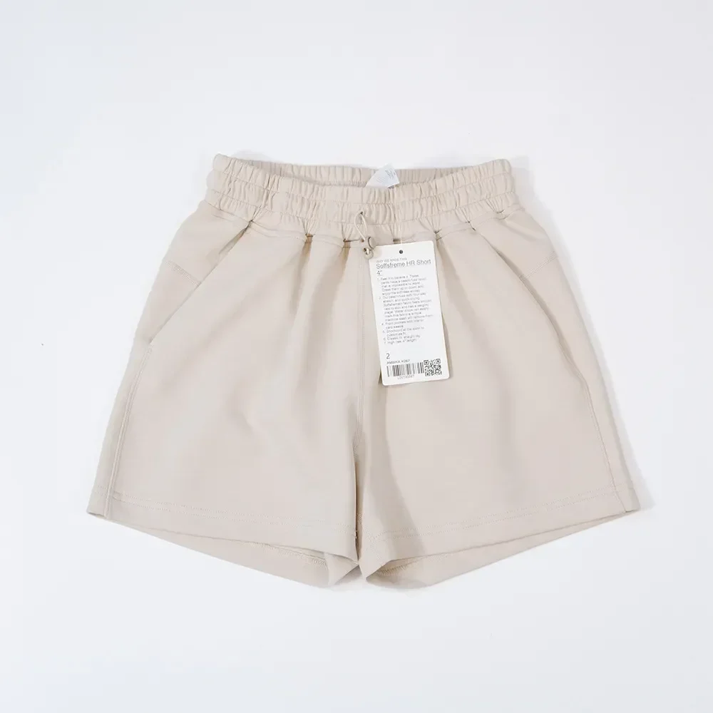 Women's Monochromatic Permeable Tennis Shorts, Fitness, Sports, Loose Cotton, High Waist, Elasticity, Waistbelt, Yoga