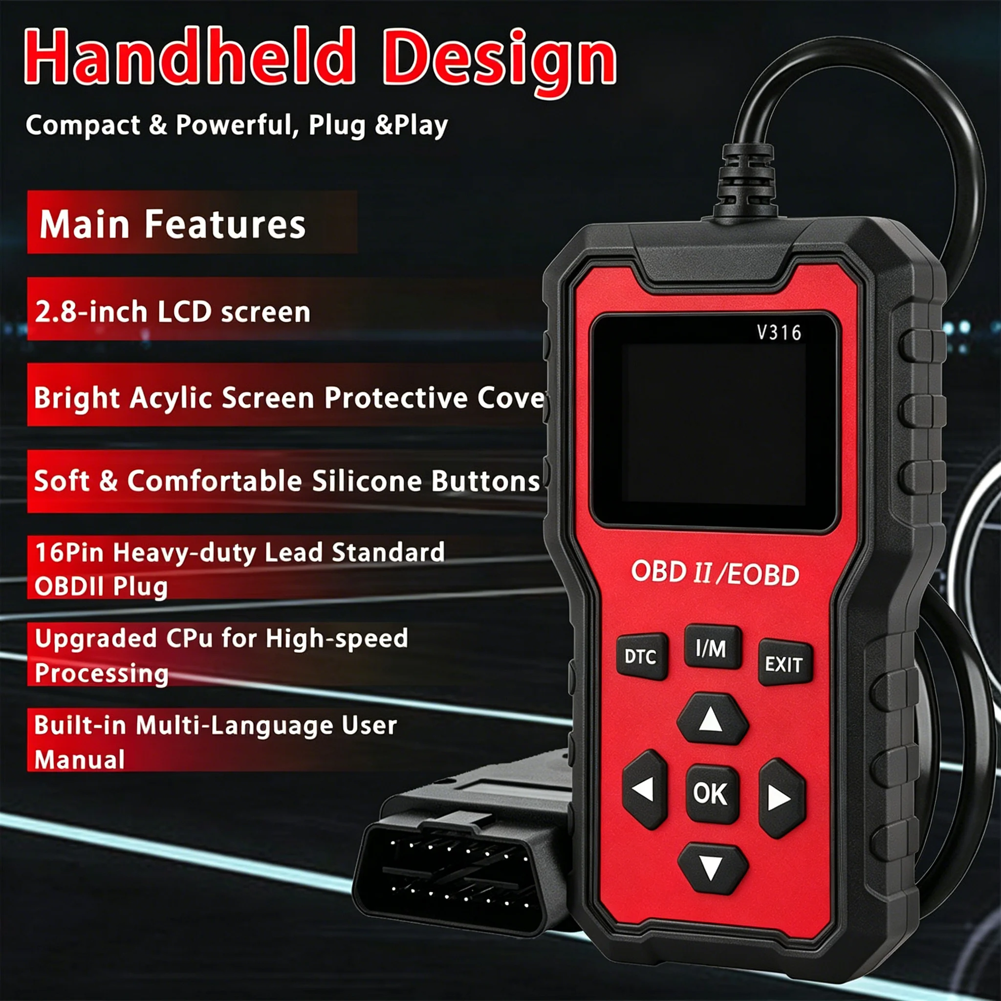 1996+ 유니버셜 V316 OBD2 진단기 자동차 엔진 고장 감지기 전압 검사기 자동차 수리 액세서리