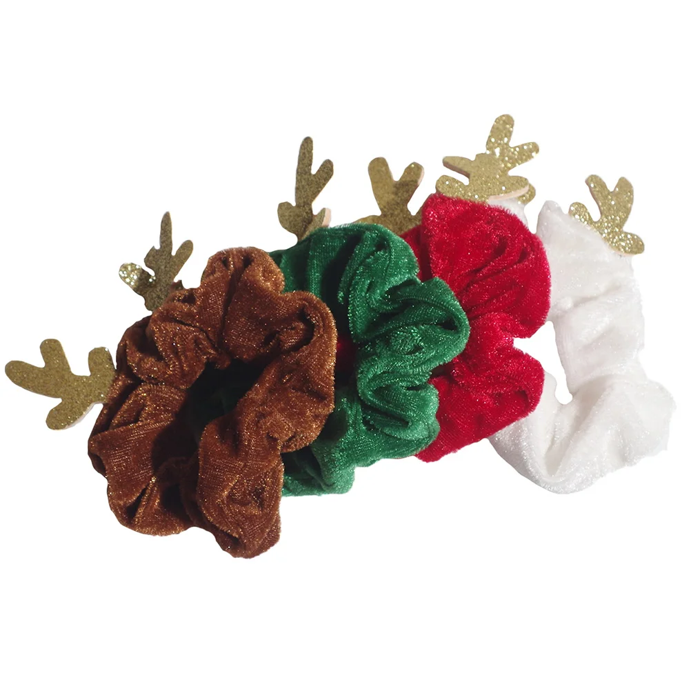 

4 Pcs Christmas Antler Hair Tie Ropes Woman Hairband Ribbons Ring Woman's Accessories Ties Cloth Washing Miss