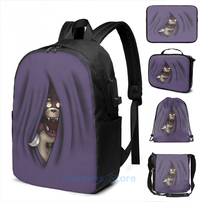 

Забавный рюкзак с графическим принтом Peeking Foxy (без занавесок и звезд) с USB-зарядкой, мужские школьные сумки, женская сумка, дорожная сумка для ноутбука