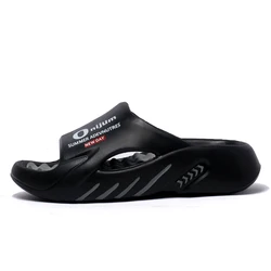 Men's Comfortable Massage Sandals - Indoor Outdoor Casual Beach Slides - 46 - 47 (Black grey)