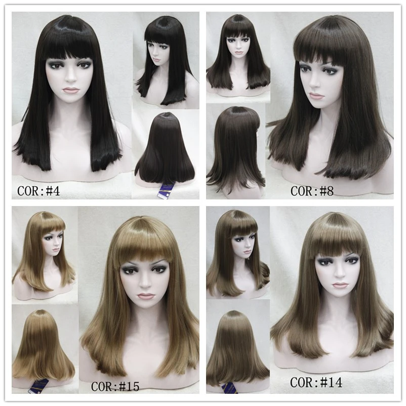 

6Color girl charm long dark brown & black straight wig With Bangs