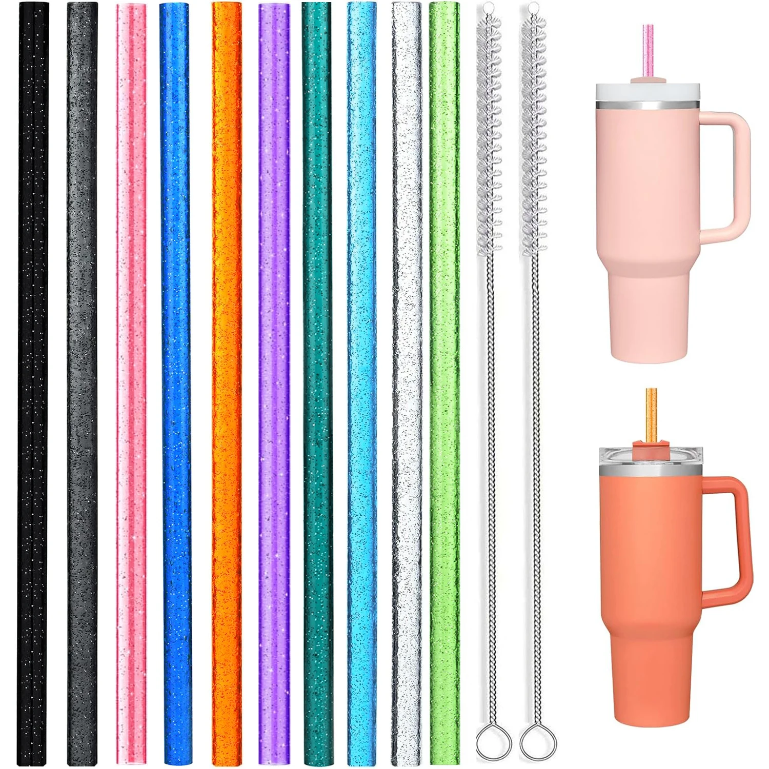 Pajitas De Acero Inoxidable Para Vaso Stanley - Pack De 6, Con Puntas De Silicona Y Cepillo De Limpieza