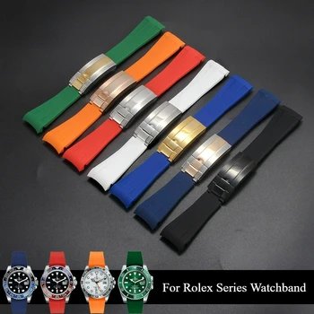 High Quality Black Green Red Blue White Colored Style Silicone Watchband Curved Interface for Rolex Datejust Submariner Strap