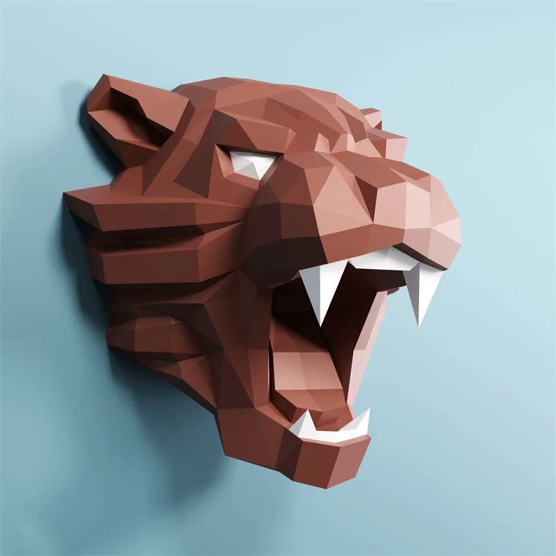 Tiger Head 3D Paper Model Home Wall Decoration DIY Hanging Origami Papercraft Low Poly Handmade Art Sculpture Props Creative Toy