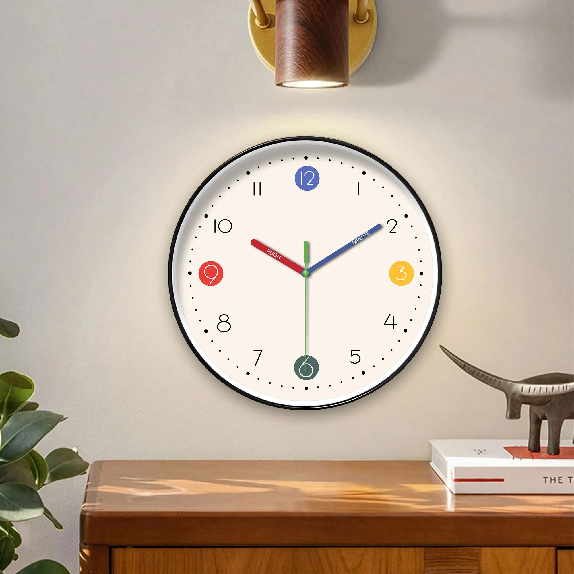 1pc simple beige instructional wall clock-silent non-ticking, learning wall clock with colorful hands and cute digital design