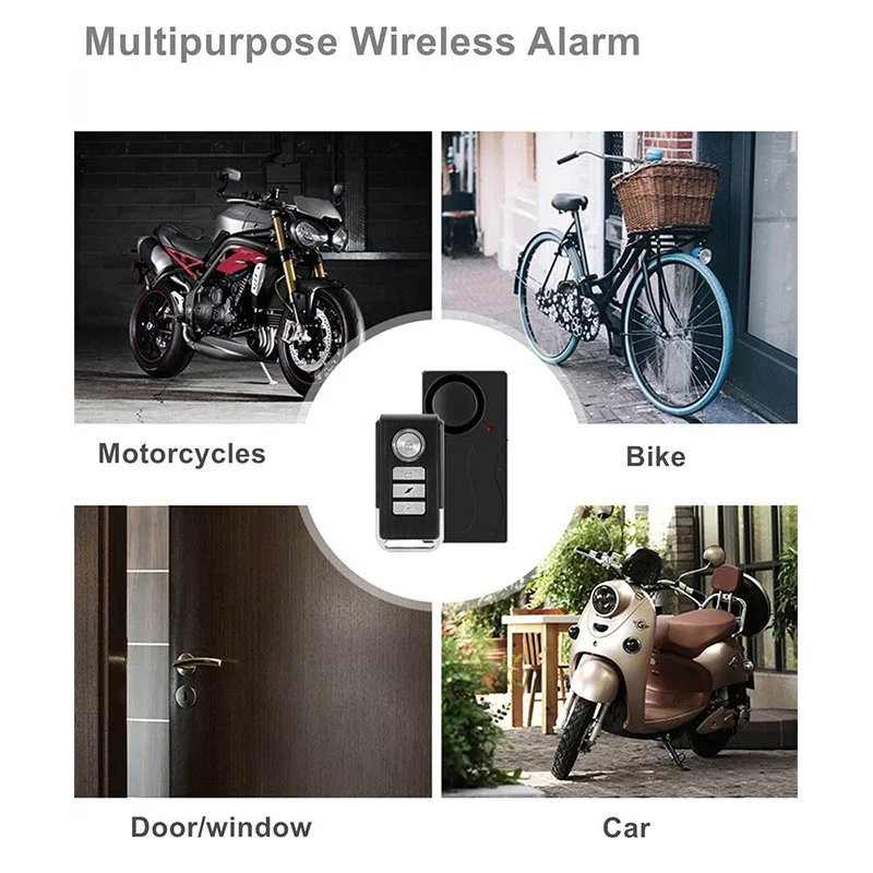 Wireless Vibration Alarm with Remote Anti-Theft Alarm Bike/Motorcycle Vehicle Security 110db Loud Door and Window