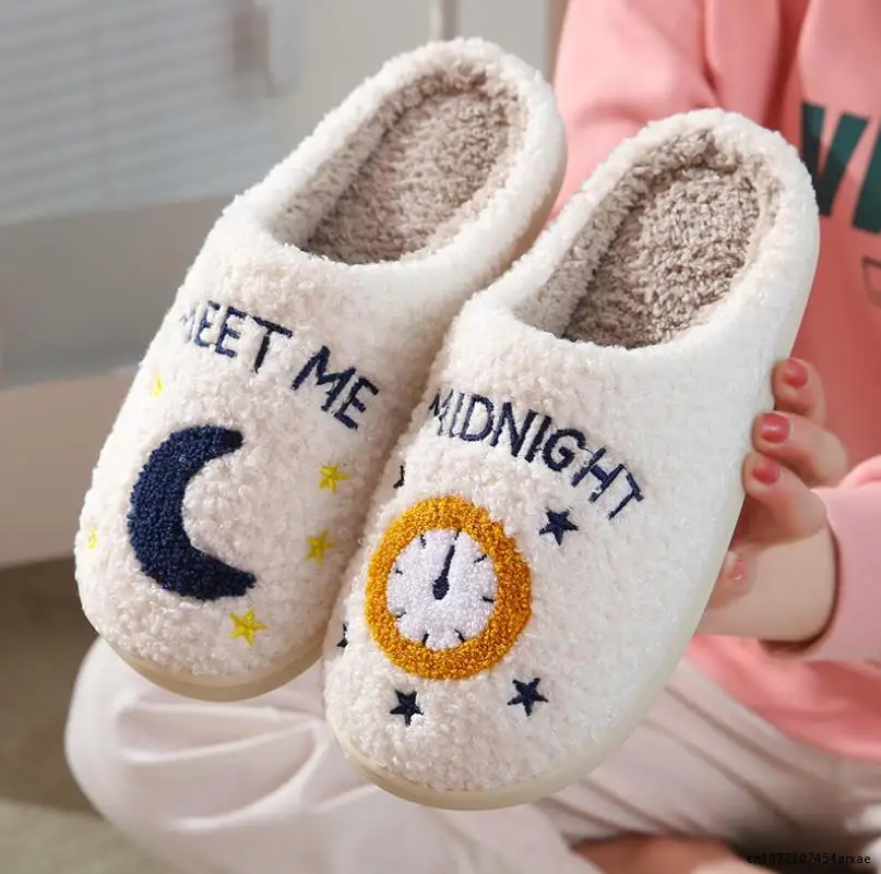 

Cute Warm Meet Me At Midnight Slippers Cushion Slides Soft Warm Comfort Flat Fur Woman Cartoon Ramadan House Slipper Funny Shoes