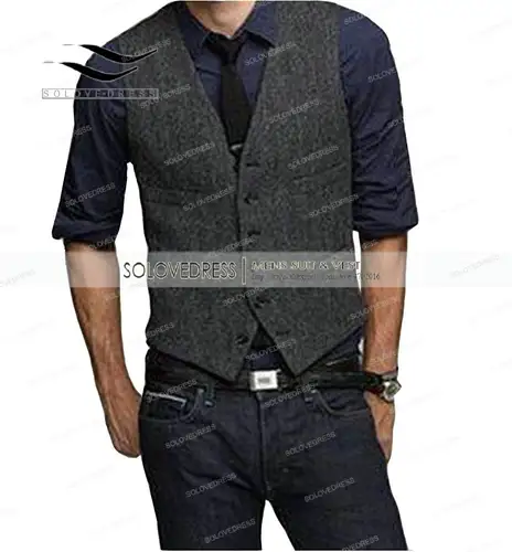 Mens Vests Tweed Herringbone Slim Fit Fashion Men's Suits Vests For Jacket Groomsmen  Waistcoat For Wedding - Image 4