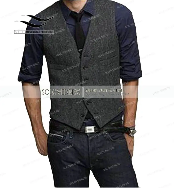 Mens Vests Tweed Herringbone Slim Fit Fashion Men's Suits Vests For Jacket Groomsmen  Waistcoat For Wedding - Image 4