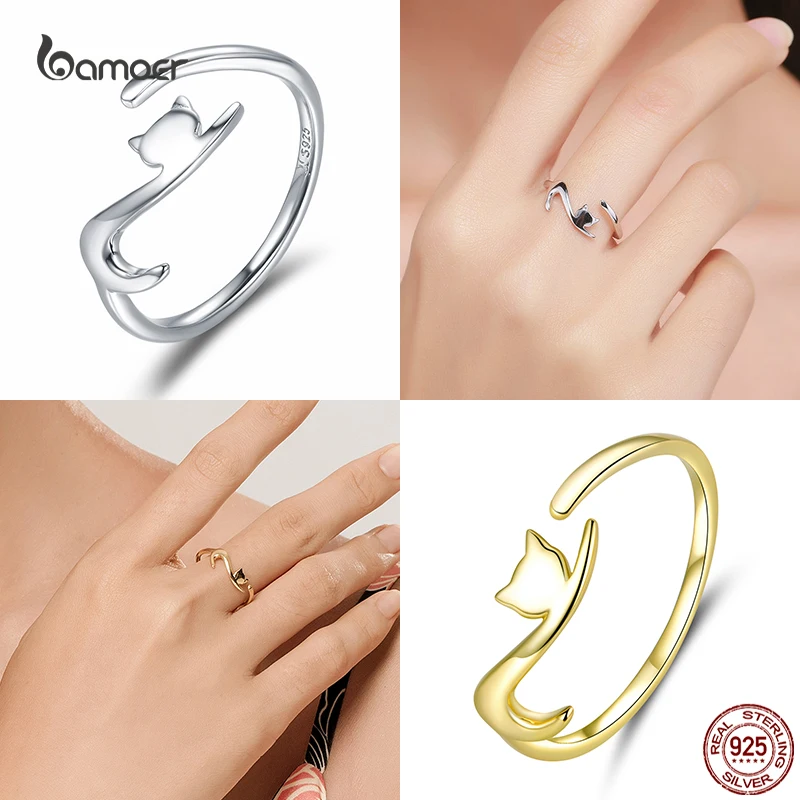 925 Sterling Silver Cat and Mouse Ring Women S925 Open Animal Ring Fine Jewelry Accessories Girl silver rings silver ring
