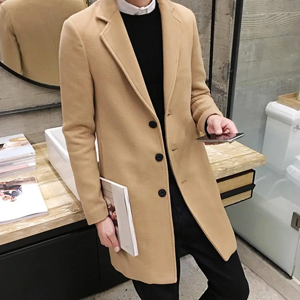 

5XL Business Style Men Trench Coat Knee Length Buttons Woolen Trench Coat Turndown Collar Windbreaker Men Coat Autumn Overcoat