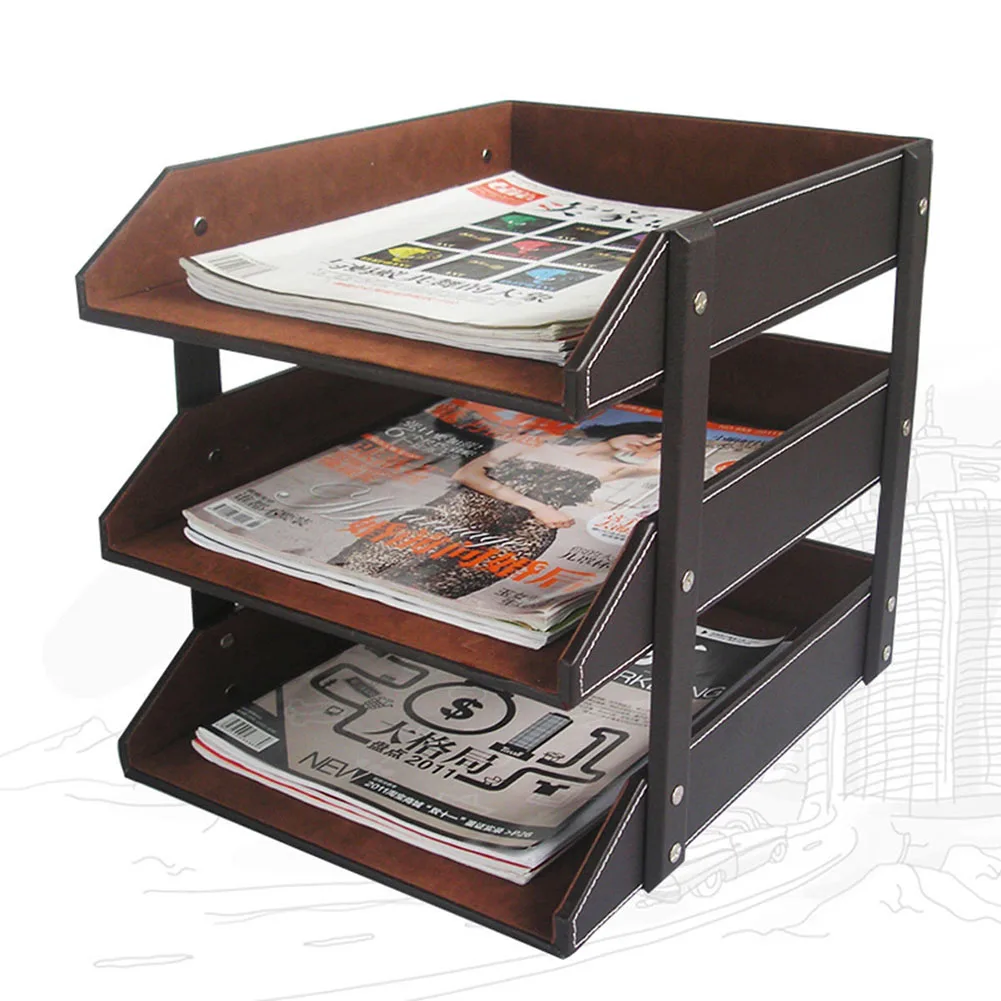 Home Interior Decorations Office Furniture Wood Shelf Magazine Display Rack PU Leather Floor Newspaper Racks 1 6 shelf bookshelf storage rack solid wood cherry wood doll house mini model