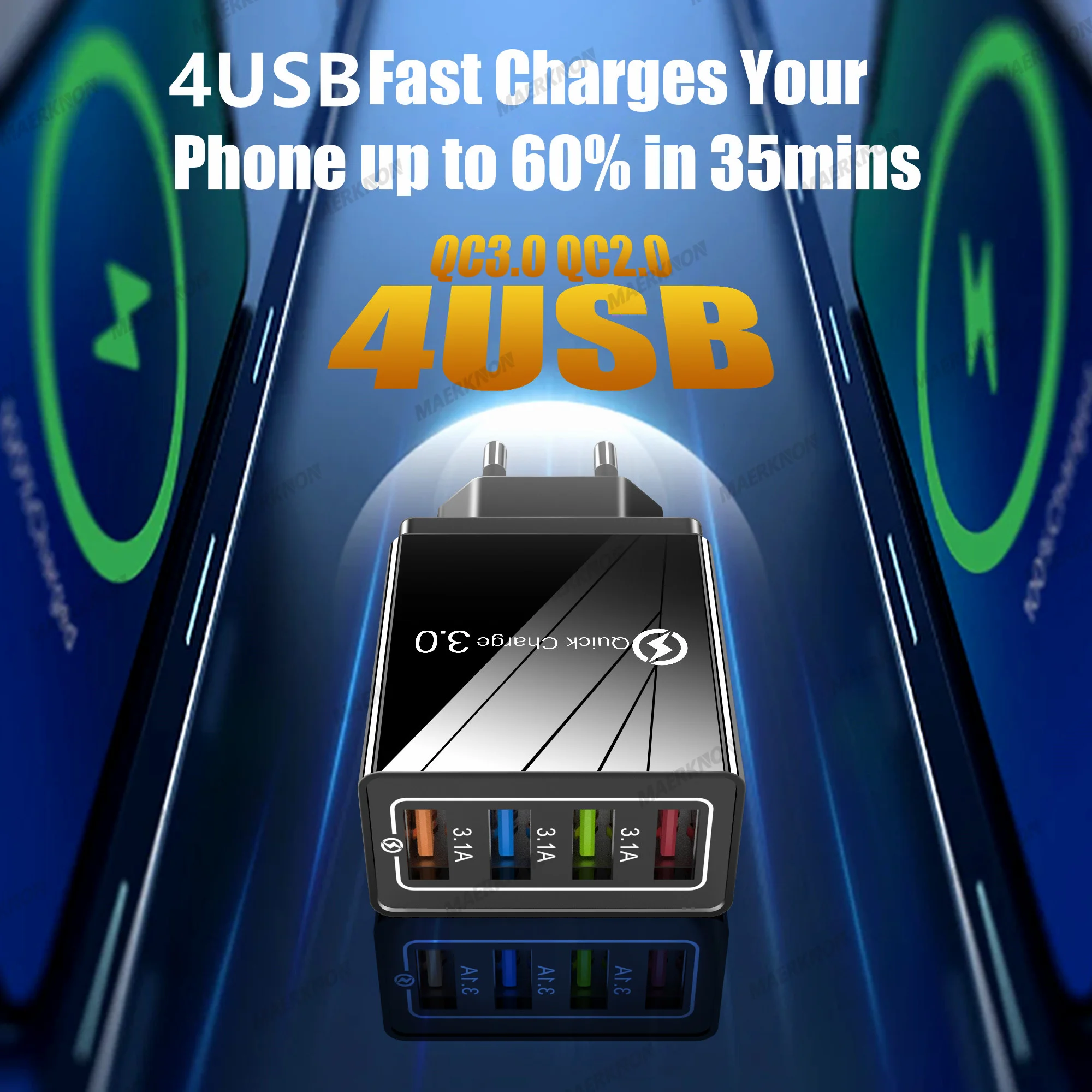 USB Charger Quick Charge 3.0 Wall Charger For iPhone 16 Samsung Xiaomi Huawei Multi Ports USB Fast Charge Phone Power Adapter