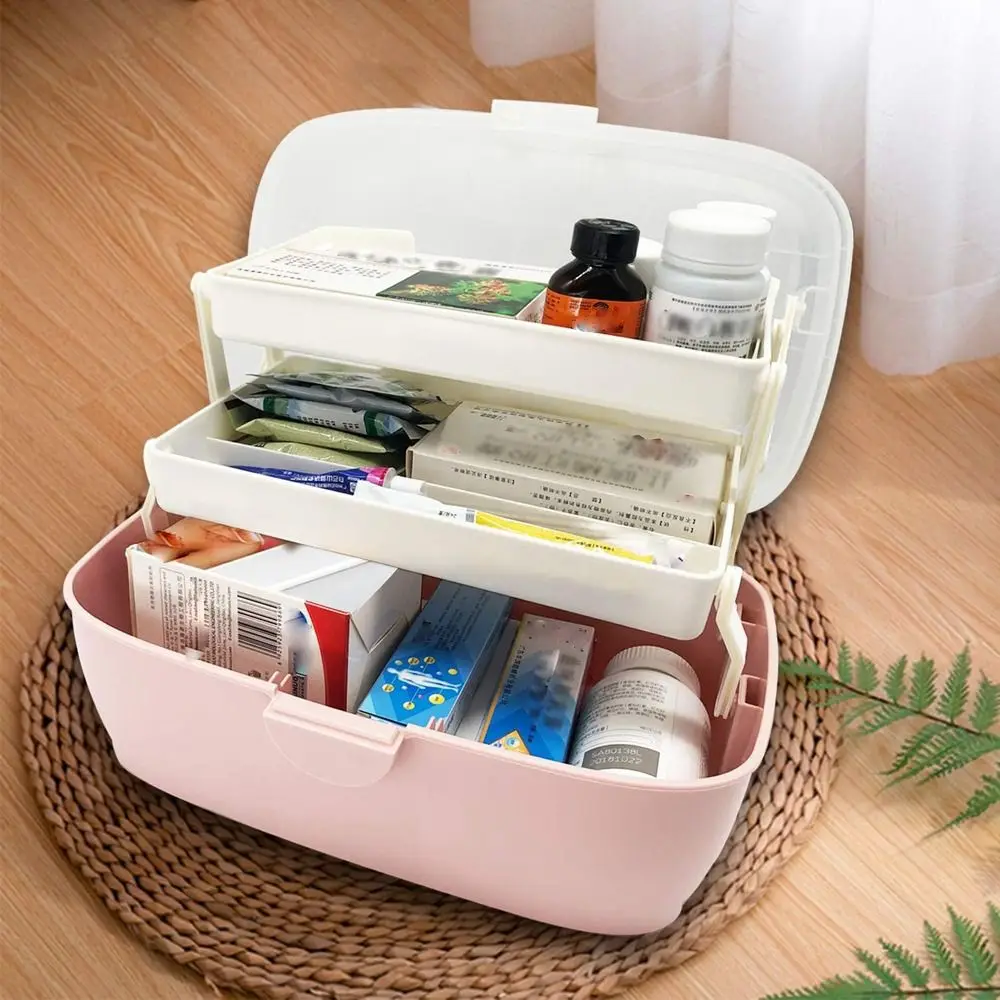Fold 3-Layer Large Medicine Cabinet PP Medicine Organizer Box Portable  Household Medical Kit for Home Office Car School