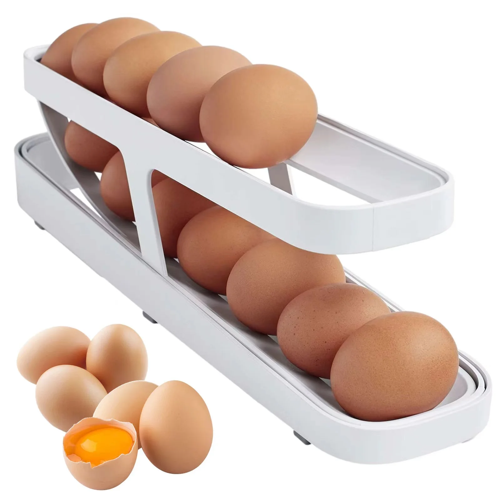 

Rolldown Refrigerator Egg Dispenser Automatic Scrolling Egg Rack Holder Storage Box Egg Basket Container Organizer For Kitchen