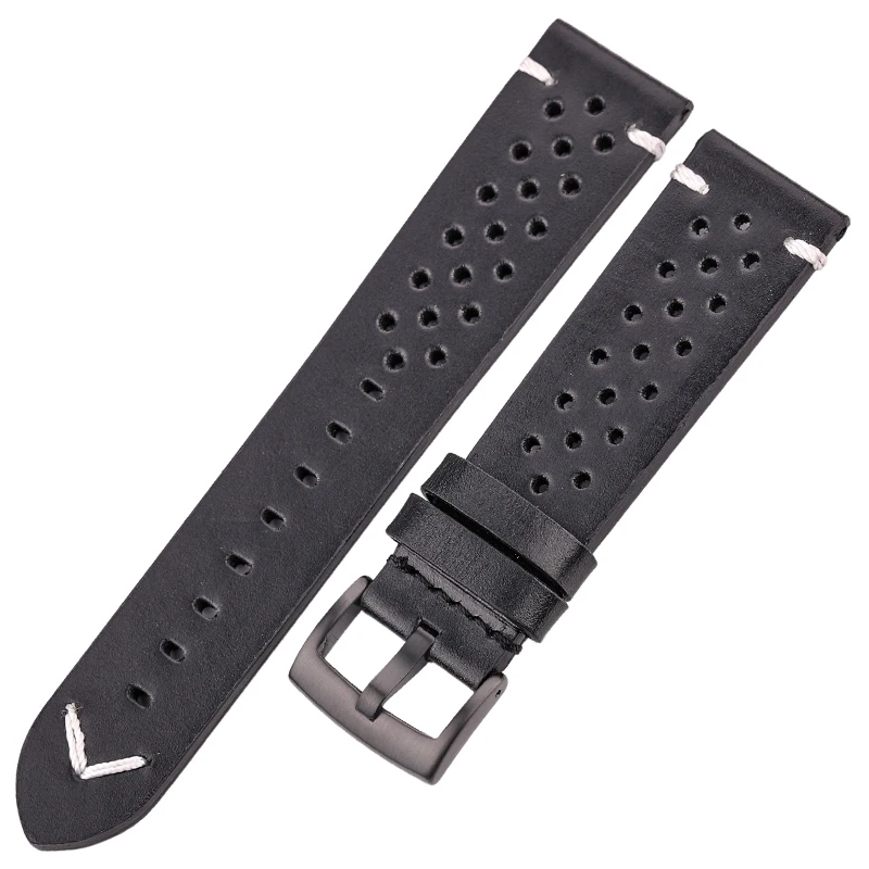 Vintage-Style Handmade Oil Wax Genuine Leather Watch Band for Men - Available in Black, Brown, Yellow, and Green