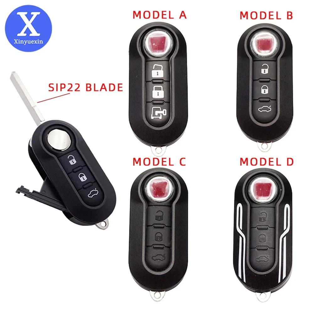 Xinyuexin Flip Folding Car Key Shell FOR FIAT 500 Panda Punto Bravo Ducato Stilo Remote Auto Key Case Fob SIP22 Blade 3 Buttons xinyuexin remote flip folding car key shell case fob fit for peugeot citroen ds3 uncut hu83 key blade housing cover 2 buttons