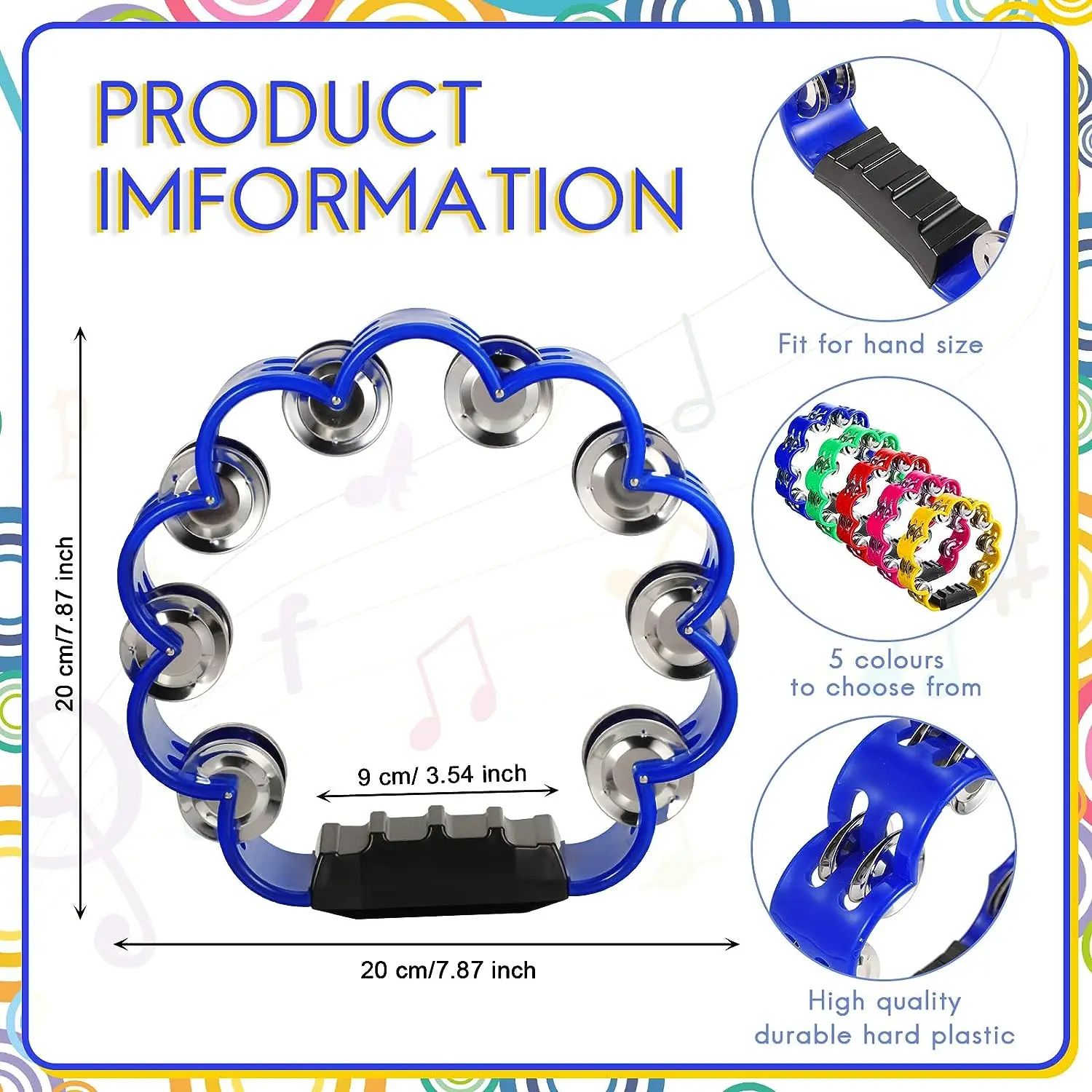 Hand tambourine Petal Shaped Tambourine Plastic Percussion Tambourine for Musical Rhythm Instrument for Adults School Family Party Supplies