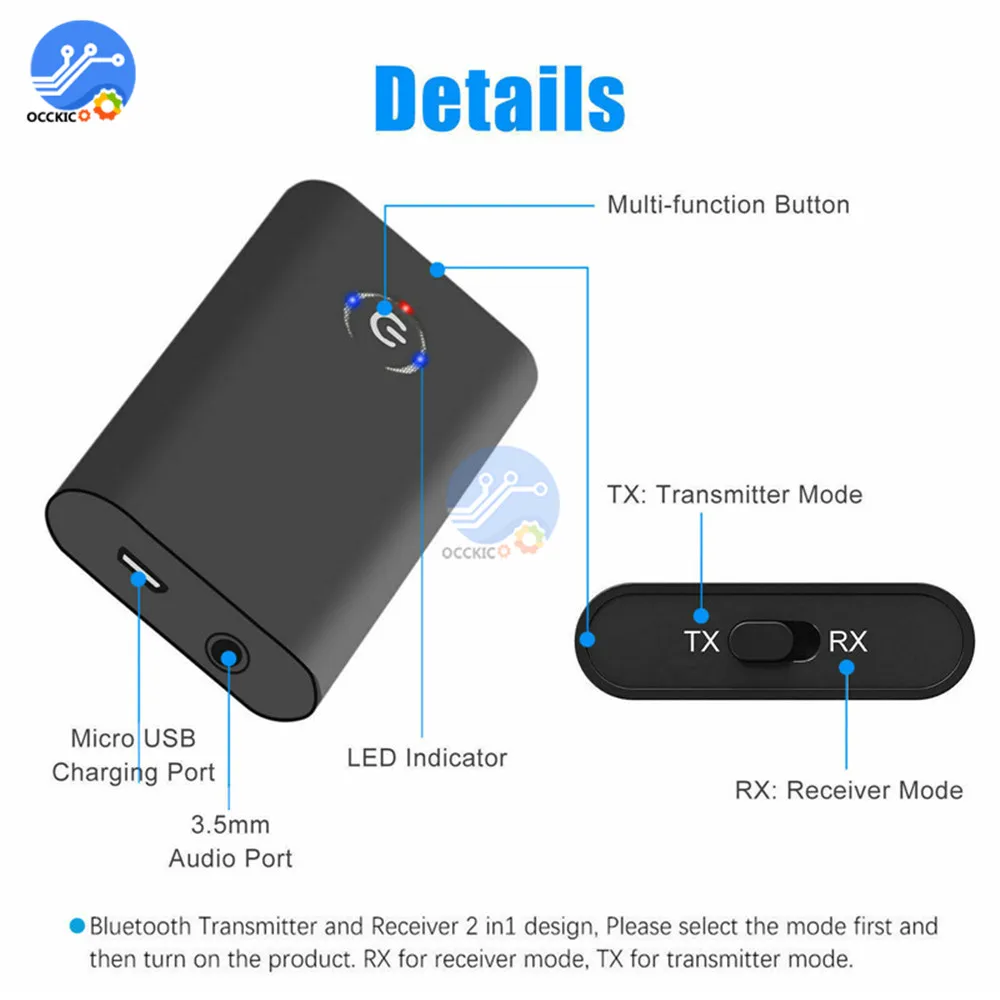 Generic 2En1 Adaptateur Bluetooth 5.0 Récepteur Bluetooth Transmetteur  Audio Avec AUX 3,5 Mm Pour TV MP3 PC - Prix pas cher