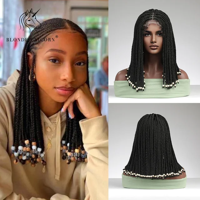 Blonde Unicorn Lace Hand Braid Wig for Black Women Black Braids Cornrow Synthetic Lace Front Wig