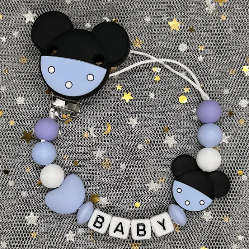 Custom Name Personalized Baby Pacifier Chain Clip Silicone Bead Dummy Nipple Holder Guard Teether Pendant Newborn Gift