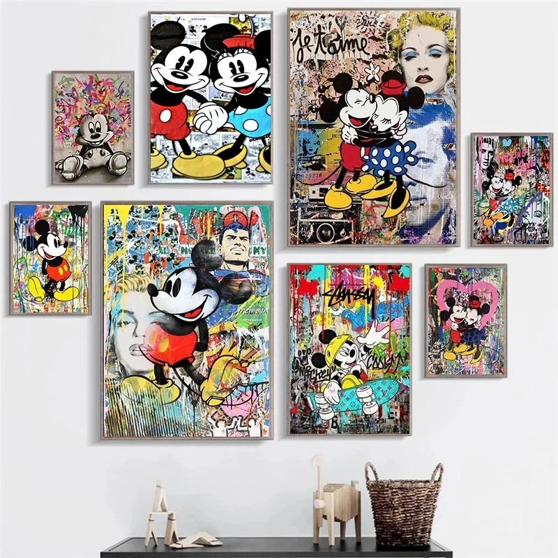 

DIY Painting By Numbers Disney Mickey Mouse and Donald Duck Oil Painting Handmade Wall Bedroom Kids Room Decoration Home Decor